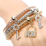 3 Set Crystal Heart Charm Bracelets & Bangles