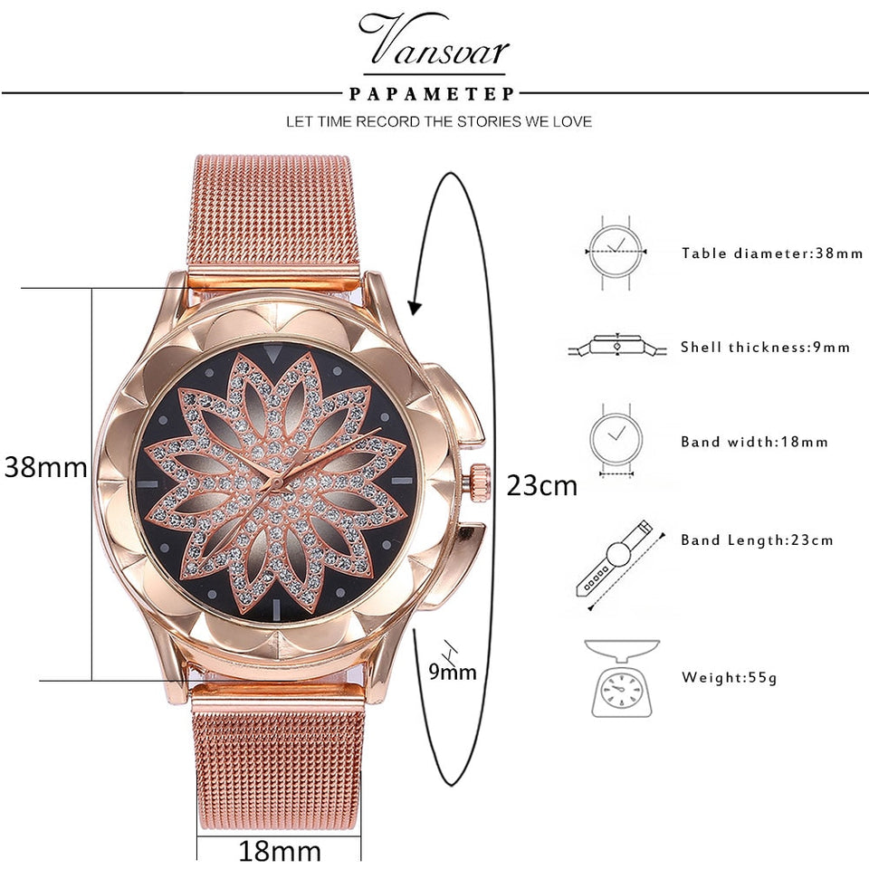 Flower Rhinestone Wrist Watches