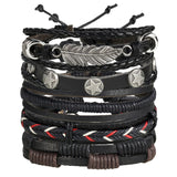 ME Vintage Leaf Feather Multilayer Leather Bracelet