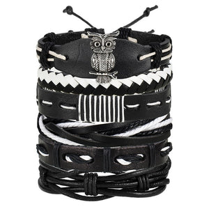 ME Vintage Leaf Feather Multilayer Leather Bracelet