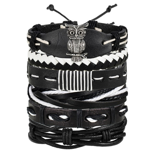 ME Vintage Leaf Feather Multilayer Leather Bracelet