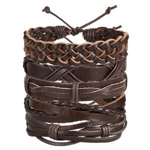 ME Vintage Leaf Feather Multilayer Leather Bracelet