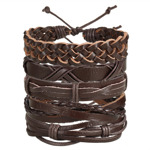 ME Vintage Leaf Feather Multilayer Leather Bracelet