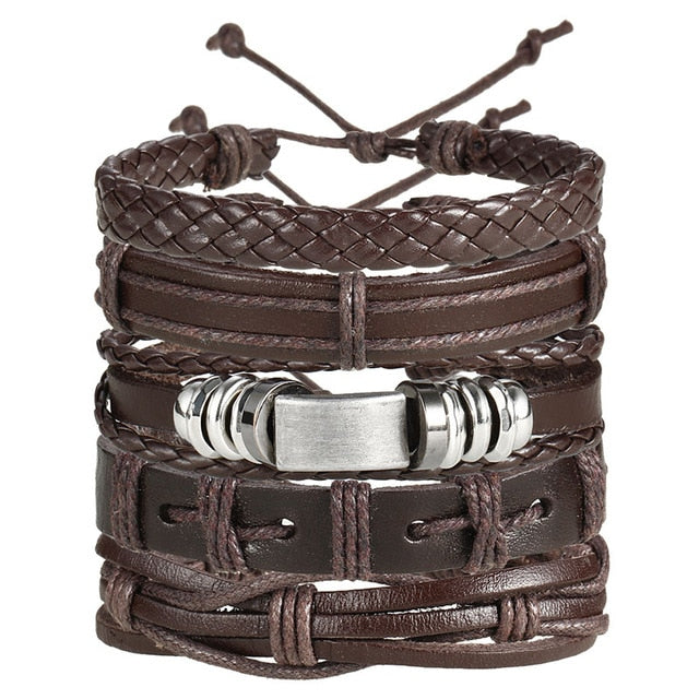 ME Vintage Leaf Feather Multilayer Leather Bracelet