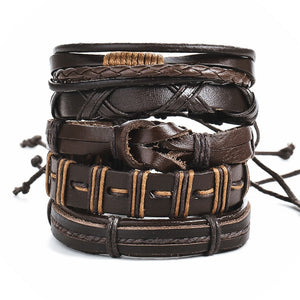 ME Vintage Leaf Feather Multilayer Leather Bracelet