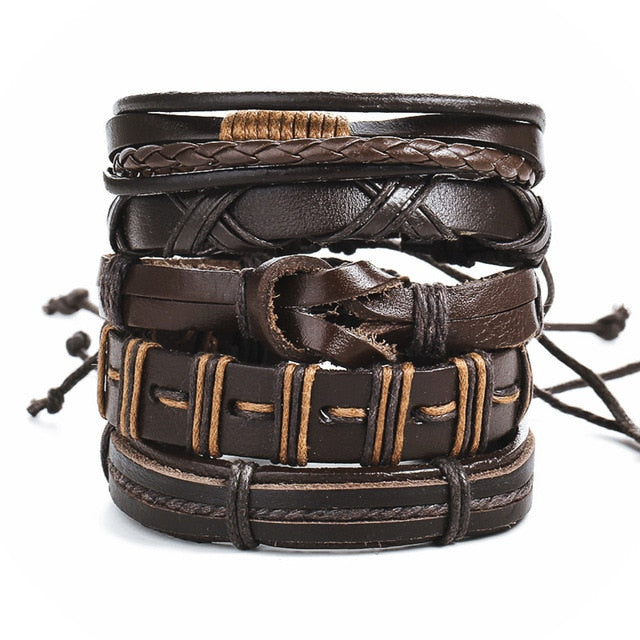 ME Vintage Leaf Feather Multilayer Leather Bracelet