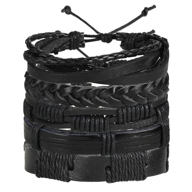 ME Vintage Leaf Feather Multilayer Leather Bracelet