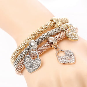 3 Set Crystal Heart Charm Bracelets & Bangles
