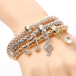 3 Set Crystal Heart Charm Bracelets & Bangles