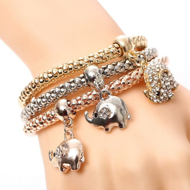 3 Set Crystal Heart Charm Bracelets & Bangles