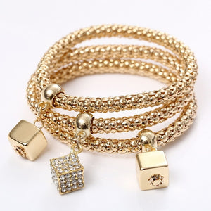 3 Set Crystal Heart Charm Bracelets & Bangles