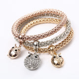 3 Set Crystal Heart Charm Bracelets & Bangles