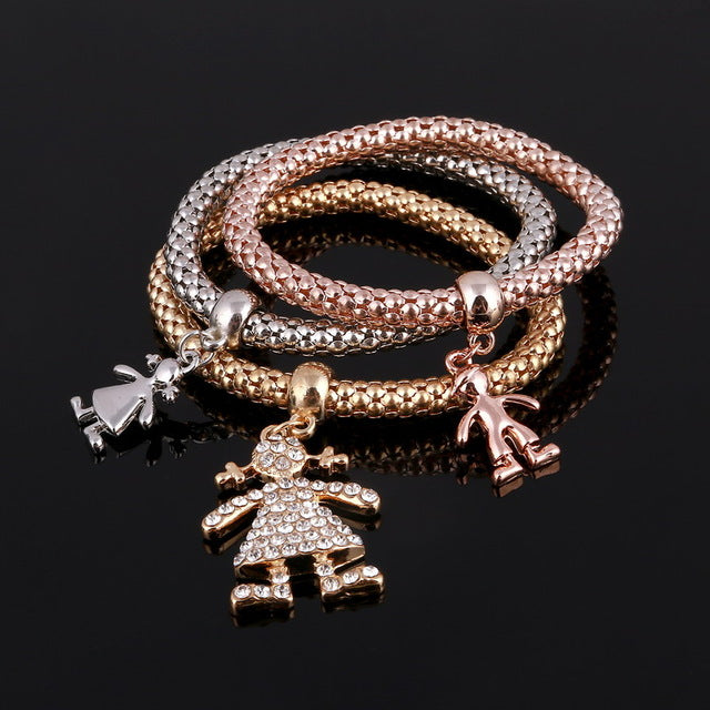 3 Set Crystal Heart Charm Bracelets & Bangles