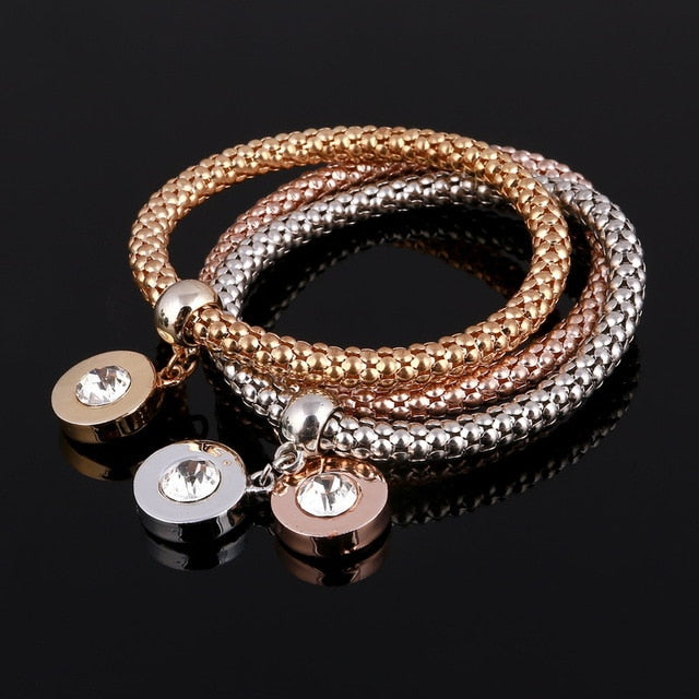 3 Set Crystal Heart Charm Bracelets & Bangles