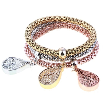 3 Set Crystal Heart Charm Bracelets & Bangles