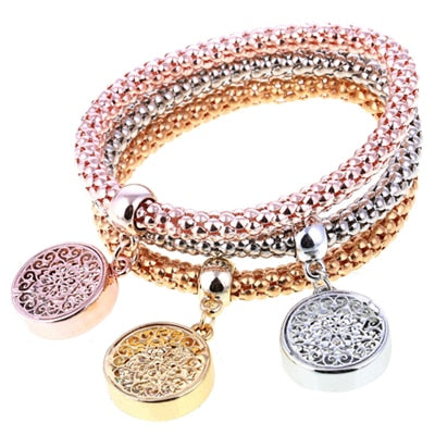3 Set Crystal Heart Charm Bracelets & Bangles