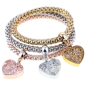 3 Set Crystal Heart Charm Bracelets & Bangles