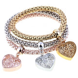 3 Set Crystal Heart Charm Bracelets & Bangles