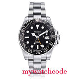 Parnis Mechanical Black Red Ceramic Bezel GMT Automatic Mens Watch