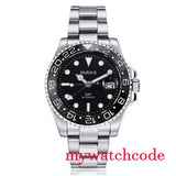 Parnis Mechanical Black Red Ceramic Bezel GMT Automatic Mens Watch