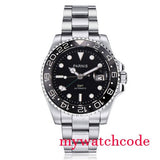 Parnis Mechanical Black Red Ceramic Bezel GMT Automatic Mens Watch