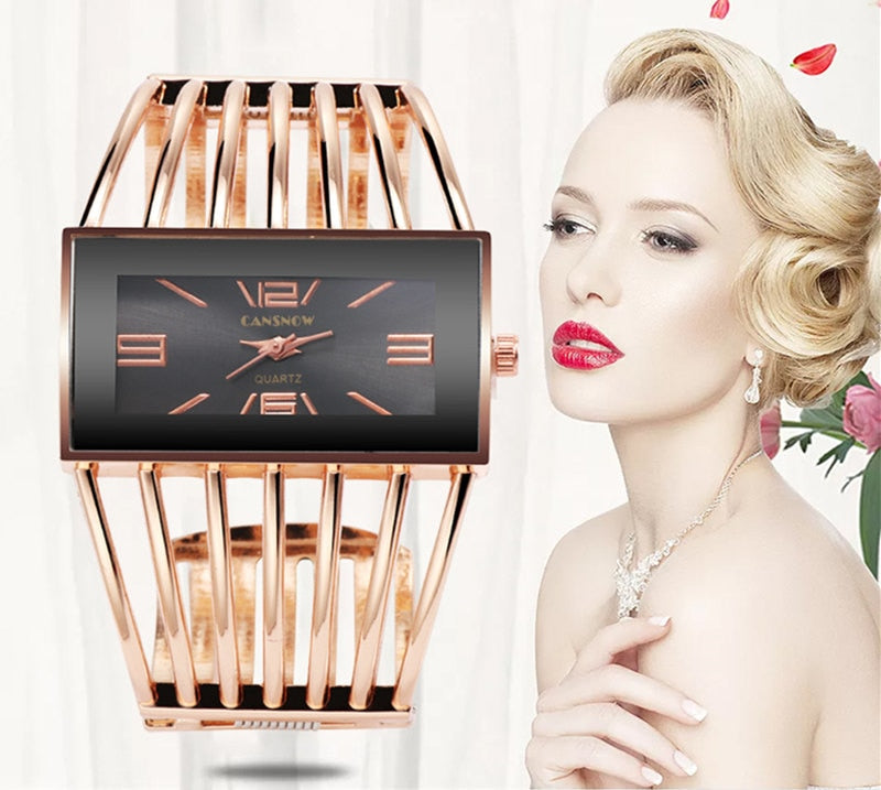 Luxury Fashion Rose Gold Bangle Bracelet Watch for Women