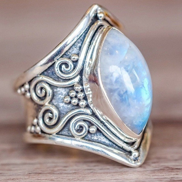 Vintage Silver Big Stone Ring for Women