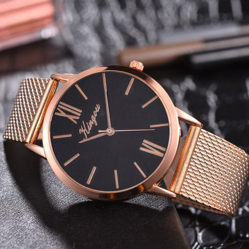 Rose Gold Sliver Mesh Stainless Steel Dail Women Watches